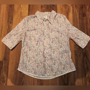 Old Navy Floral Button Down Women's Junior Large 3/4 Sleeve Spring Colorful